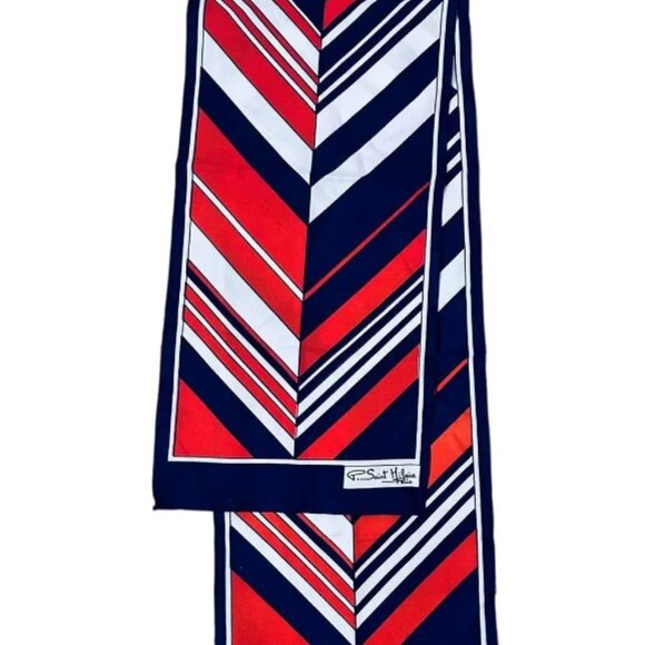Vintage French Scarf Red White Blue Polyester P. Saint Hillaire Paris 54" x 10" - Picture 2 of 3